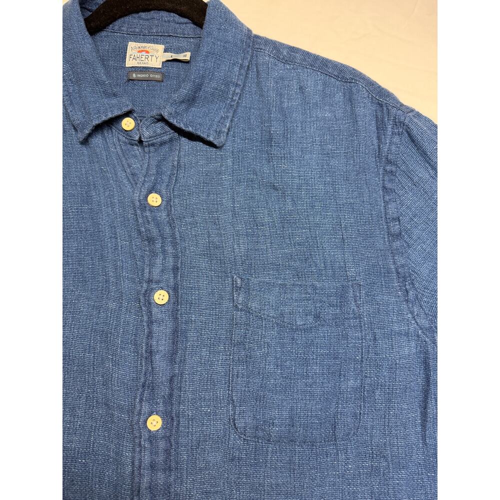 Faherty Mens Palma Linen Short Sleeve Shirt Indigo Blue Button Up Size Large - Picture 10 of 10